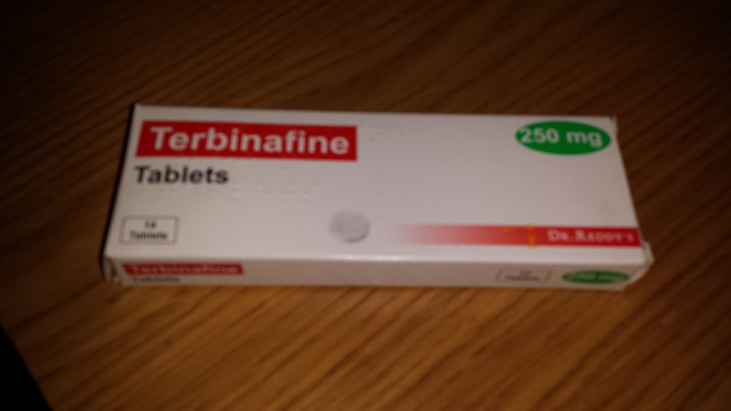 Terbinafine. I'm sure not everyone will suffer the same side effects I did, but just to warn anyone who might take it - it feels like you're running in glue!