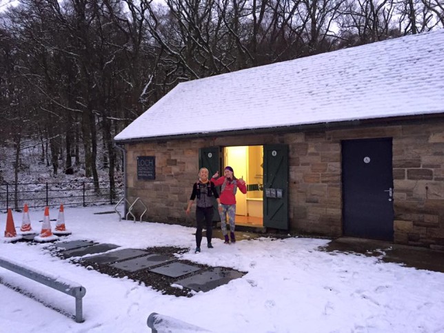 Karen and I happy the loos were open!!